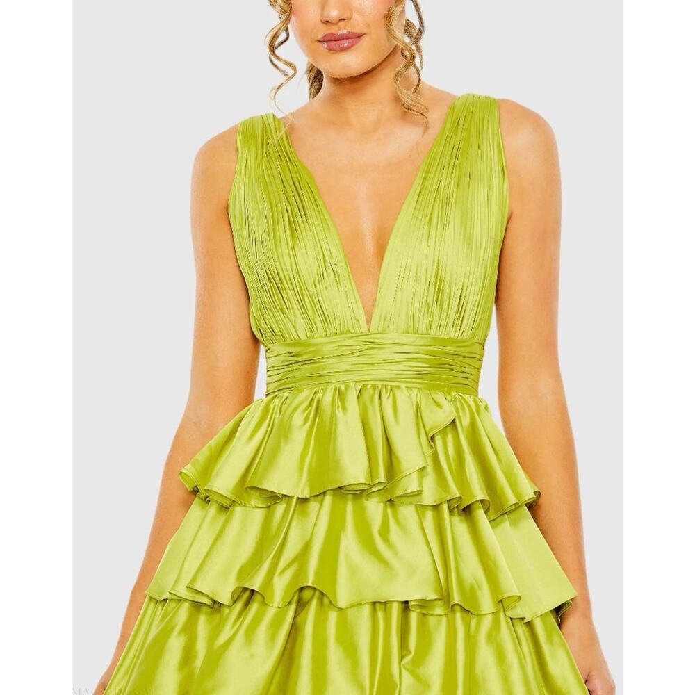 MacDuggal 67994 Chartreuse Sleeveless Tiered Ruffle Pleated Ball Gown Sz 10 $598 - Picture 5 of 16